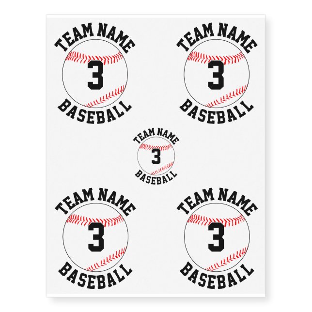 Baseball Player Custom Jersey Number & Team Name Temporary Tattoos (Front)