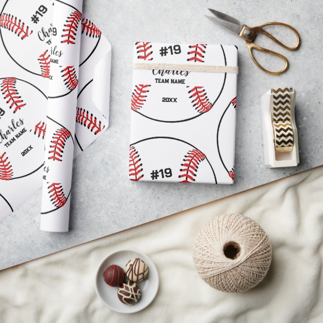 Baseball Player Custom Name Number & Team Wrapping Paper (Crafts)