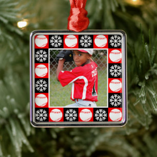 Baseball Player Custom Photo Christmas Snowflakes Metal Ornament