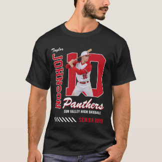 Baseball Player Custom Photo Jersey Number Red T-Shirt
