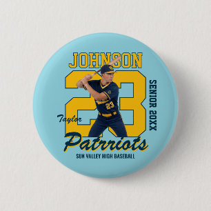 Baseball Player Custom Photo Jersey Number Sports Button