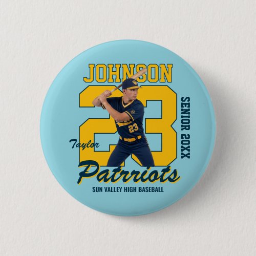 Baseball Player Custom Photo Jersey Number Sports Button