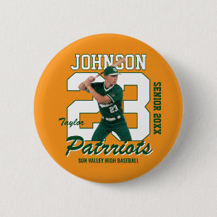 Baseball Player Custom Photo Jersey Number Sports Button