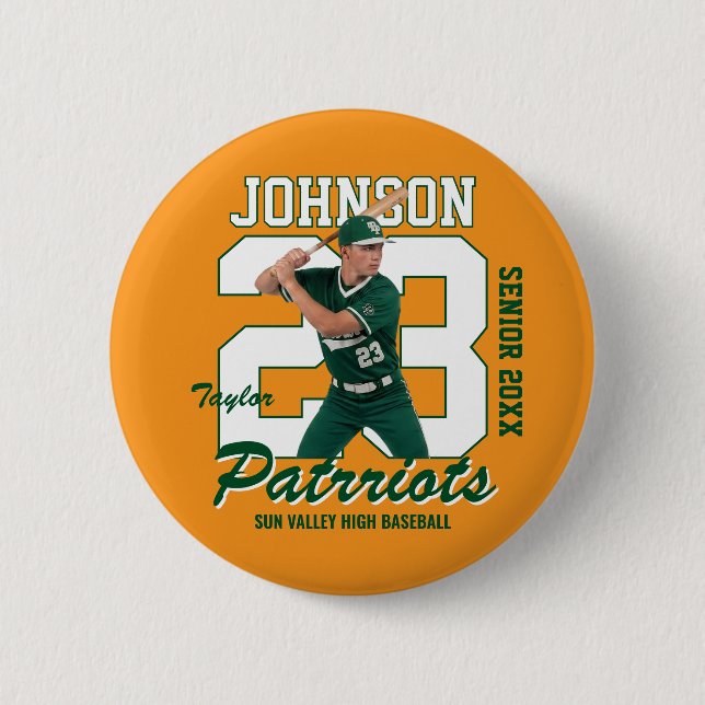 Baseball Player Custom Photo Jersey Number Sports Button (Front)