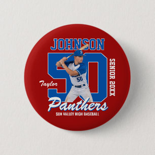 Baseball Player Custom Photo Jersey Number Sports Button