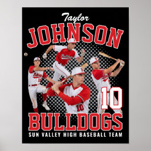 Baseball Player Custom Photo Retro Bootleg Red Poster