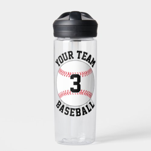 Baseball Player Custom Team Name and Jersey Number Water Bottle