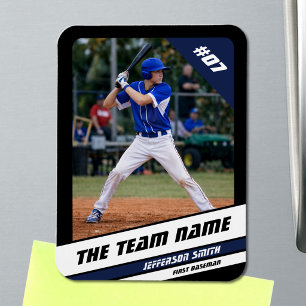 Baseball Player Customizable Black Blue Magnet