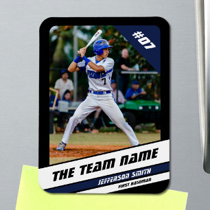 Baseball Player Customizable Black Blue Magnet