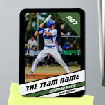 Baseball Player Customizable Black Green Magnet<br><div class="desc">Elevate your baseball memorabilia collection with our customizable baseball player magnet, meticulously designed to capture the essence of the game. Encased in a sleek black frame, this magnet features vibrant green and crisp white elements that exude the dynamic spirit of baseball. At the top right corner, the player's uniform number...</div>