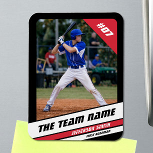 Baseball Player Customizable Black Red Magnet