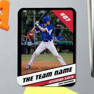 Baseball Player Customizable Black Red Magnet