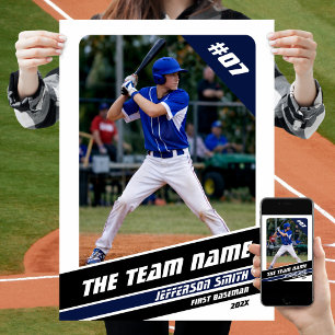 Baseball Player Customizable Gift in White Blue Poster