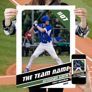 Baseball Player Customizable Gift in White Green Poster