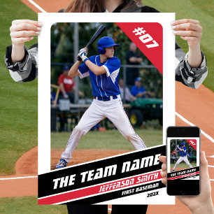 Baseball Player Customizable Gift in White Red Poster