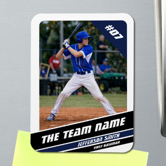 Baseball Player Customizable White Blue Magnet