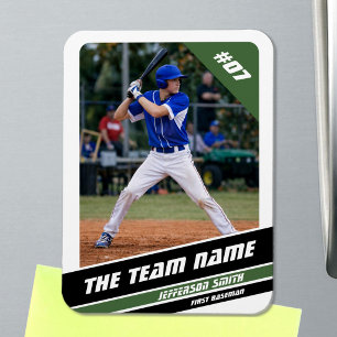 Baseball Player Customizable White Green Magnet