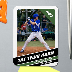 Baseball Player Customizable White Green Magnet