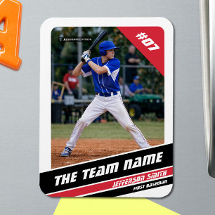 Baseball Player Customizable White Red Magnet