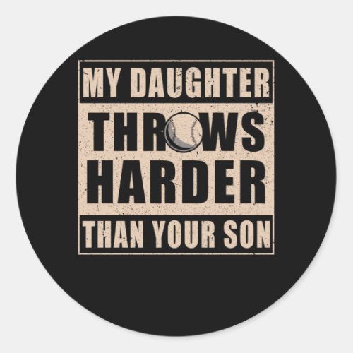 Baseball Player Daughter Funny Softball Girl Classic Round Sticker