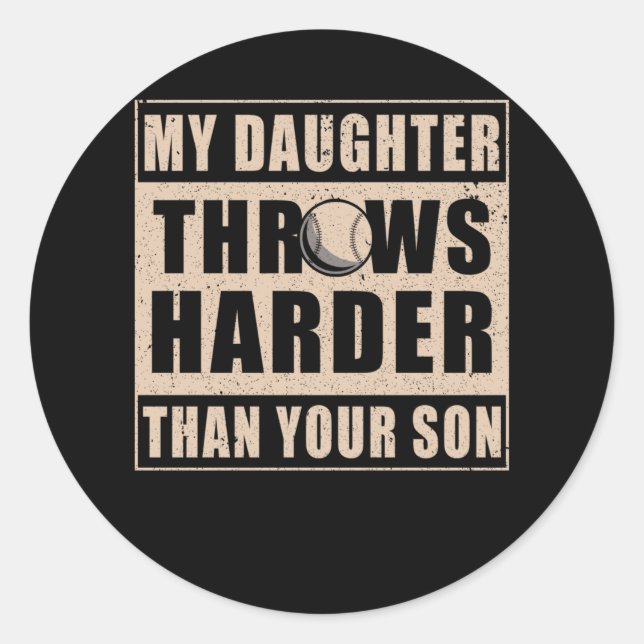 Baseball Player Daughter Funny Softball Girl Classic Round Sticker (Front)