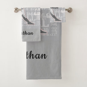 Baseball Player Design Bath Towel Set
