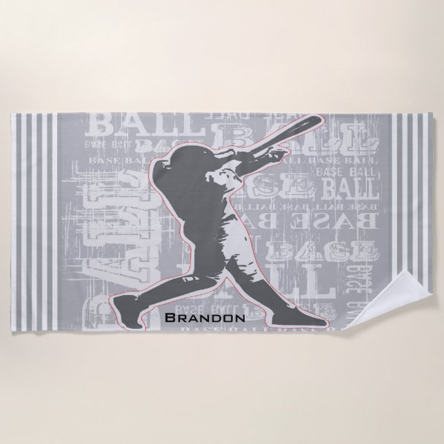 Baseball Player Design Beach Towel (Front)