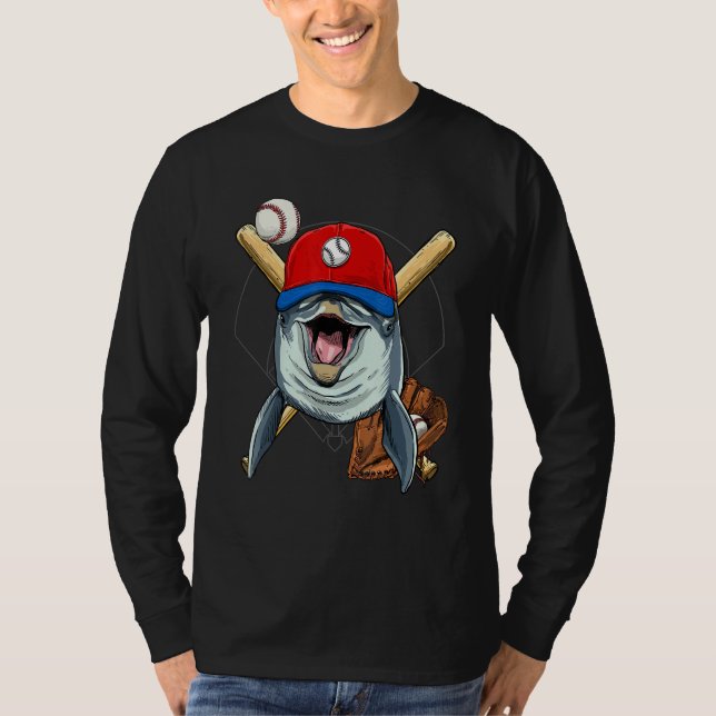 Baseball Player Dolphin Whale Pitcher Catcher Base T-Shirt (Front)