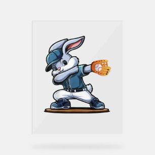 Baseball Player Easter Bunny Tee Happy Easter Holi Acrylic Sign
