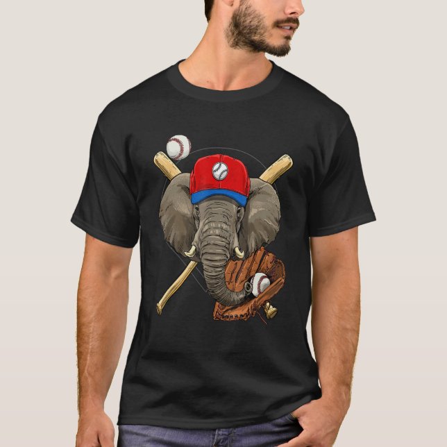 Baseball Player Elephant Pitcher Catcher Baseball  T-Shirt (Front)