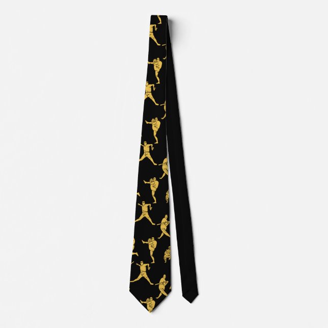 Baseball Player Gold Black Sports Pattern Neck Tie (Front)