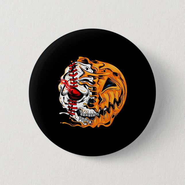 Baseball Player Halloween Pumpkin Skeleton  Button (Front)