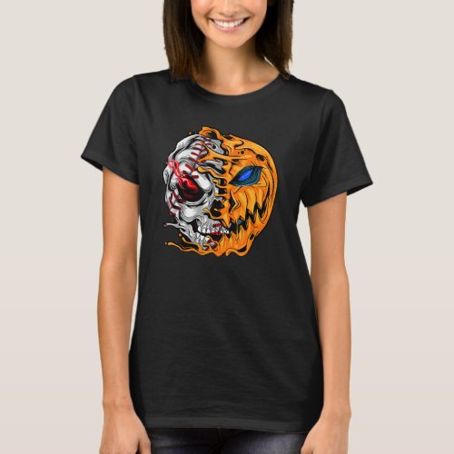 Baseball Player Halloween Pumpkin Skeleton Skull K T_Shirt