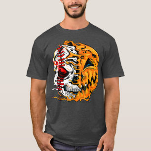 Baseball Player Halloween Pumpkin Skeleton, Skull T-Shirt