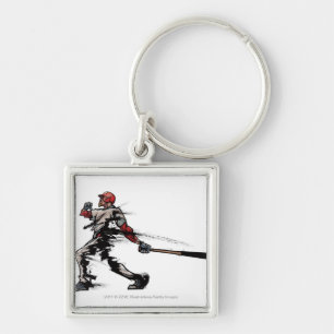 Baseball player holding bat, side view keychain