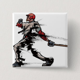 Baseball player holding bat, side view pinback button