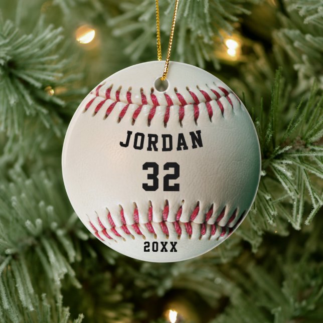 Baseball Player Jersey Number Personalized Ceramic Ornament (Tree)