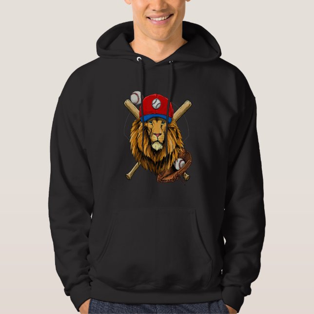 Baseball Player Lion  Pitcher Catcher Baseball Coa Hoodie (Front)