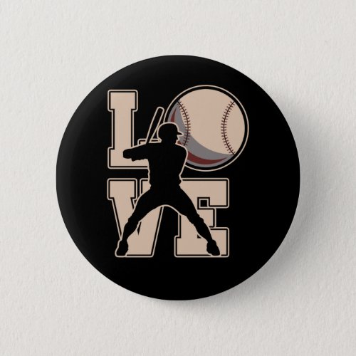 Baseball Player Love Softball Batter Silhouette Button