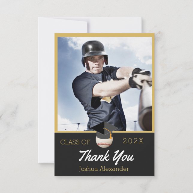Baseball player Modern Photo graduation class of Thank You Card (Front)