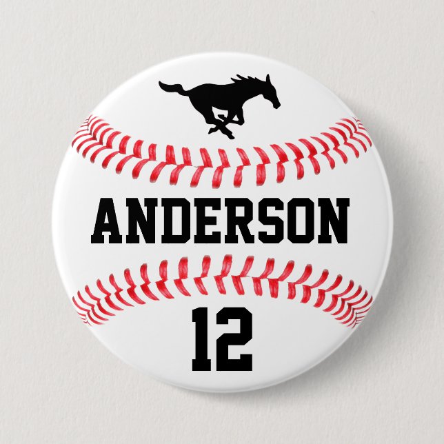 Baseball Player Name Number and Team Logo Custom Button (Front)
