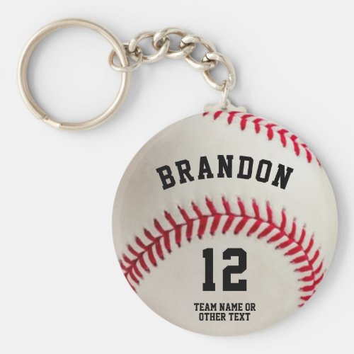 Baseball Player Name Number Personalized Keychain - Ideal gift for the baseball player, coach or player's fan you know. Personalize with name, jersey number, team name or other custom text. Contact the designer via Zazzle Chat or makeitaboutyoustore@gmail.com if you'd like this design modified or on another product.