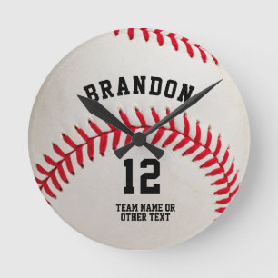 Baseball Player Name Number Personalized Round Clock