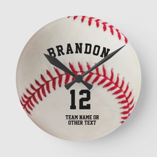 Baseball Player Name Number Personalized Round Clock