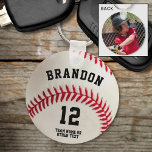 Baseball Player Name Number Photo Personalized Keychain<br><div class="desc">Create a personalized photo keychain for the baseball player, coach or player's fan you know. Personalize with name, jersey number, team name or other custom text on one side and a full-bleed photo on the other. ASSISTANCE: For help with design modification or personalization, color change, transferring the design to another...</div>