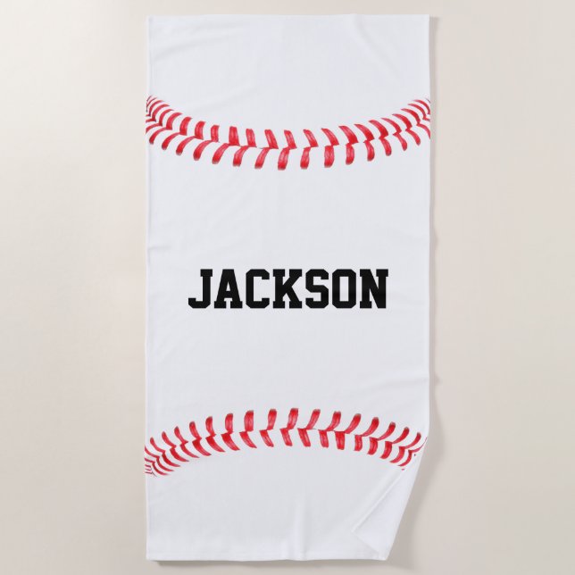 Baseball Player Name, Team Name or Text Custom Beach Towel (Front)