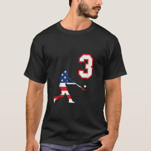 Baseball player number 3 with American USA flag Ta T-Shirt