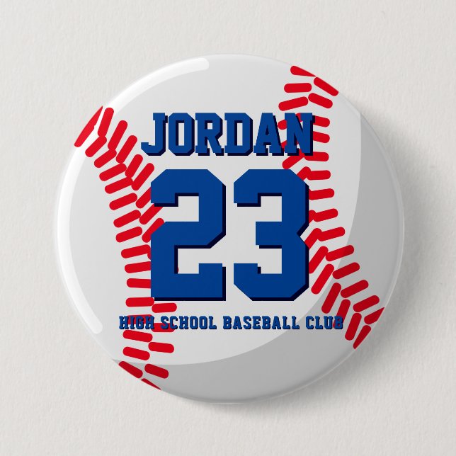 Baseball Player Number School Sports Team Button (Front)