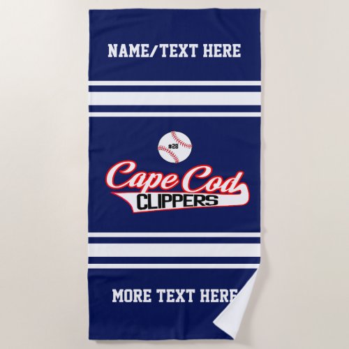 Baseball Player Number Team Club Logo Custom Beach Towel