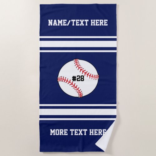 Baseball Player Number Team Club Name Custom Color Beach Towel
